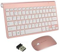 Juego de Teclado y Mouse Inalámbricos, Teclado y Ratón 2.4G Combinación de Mini Teclado y Ratón USB Disposición del Reino Unido (Oro Rosa)