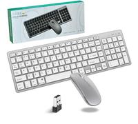 Juego de teclado y ratón, Bluetooth + 2,4 GHz, USB, modo dual, silencioso, inalámbrico, inalámbrico, recargable, cambio entre cuatro dispositivos, con teclado numérico para PC, tableta, portátil