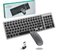 Juego de teclado y ratón, Bluetooth + 2,4 GHz, USB, modo dual, silencioso, inalámbrico, inalámbrico, recargable, cambio entre cuatro dispositivos, con teclado numérico para PC, tableta, portátil
