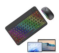 Juego de teclado y ratón inalámbricos, teclado y ratón iluminados inalámbricos, teclado retroiluminado de 7 colores, teclados de ordenador para juegos, empresa, escuela y oficina