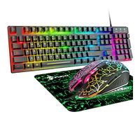 Juego de Teclado y ratón para Juegos con retroiluminación RGB, ergonómico USB con Tacto mecánico + 2400DPI 6 Botones ópticos de Arco Iris LED USB + Almohadillas de ratón para Juegos Gratis para PC