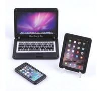 Juego de tecnología en miniatura de metal de 3 piezas, portátil, tableta y smartphone a escala 1:12 con laptop de apertura, detalles realistas para decoración de casa de muñecas y juegos de rol