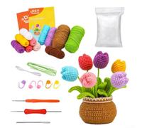 Juego de tejer flores para principiantes con instrucciones en vídeo (tulipas coloreadas)