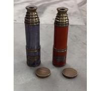 Juego de telescopio de latón vintage, vidrio espía náutico de 16 pulgadas con agarre de cuero, azul marino y marrón, 2 piezas