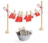 Juego de Tendedero en Miniatura, Puerta Elfo Navidad Accesorios con Ropa, Pinzas Ropa, Cubo, Tabla de Lavar, Kit Puerta Elfo Navidad Decoración, Accesorios para Casa de Muñecas Miniaturas