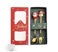 Juego de tenedor y cuchara de Santa - Tenedor y cuchara de Navidad de acero inoxidable ligero | Vajilla para niños y adultos Drinks Frutas y Postres Cubiertos para la Escuela Buffet