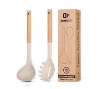Juego de tenedor y cuchara de silicona para pasta con mango de madera, utensilios de cocina antiadherentes resistentes al calor para cocinar, revolver, servir espaguetis, sopa, salsa (caqui)