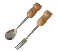 Juego de tenedor y cuchara for degustación animales, utensilio mesa con diseño oso o gato for fruta, postre, café, viajes Camping, 2 uds(Cat)