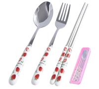 Juego de tenedor y cuchara, juego de cubiertos portátil con estuche, utensilios de acero inoxidable, incluye tenedor, cuchara, palillo, utensilios de viaje de dibujos animados con estuche, juegos reu