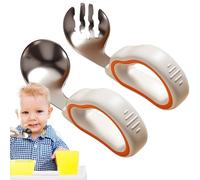 Juego de tenedor y cuchara para niños pequeños, cucharas y tenedores para niños pequeños,Tenedores para bebé para autoalimentación - El acero inoxidable embroma los cubiertos con la manija del Firulab