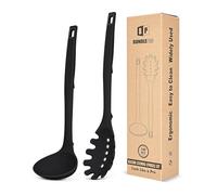 Juego de tenedor y cucharón de sopa de silicona para pasta, utensilios de cocina antiadherentes resistentes al calor con ganchos traseros, adecuados para cocinar, revolver, servir espaguetis, sopa