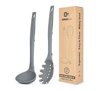 Juego de tenedor y cucharón de sopa de silicona para pasta, utensilios de cocina antiadherentes resistentes al calor con ganchos traseros, adecuados para cocinar, revolver, servir espaguetis, sopa
