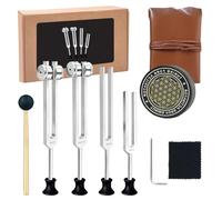 Juego de tenedores de afinación - 128 Hz, 136 Hz, 256 Hz, 384 Hz, kit de tenedores de afinación para chakras y cuerpo con activador y bolsa, para meditación, relajación y equilibrio energético