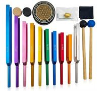 Juego de tenedores de afinación para curación, 10 tenedores sin peso (chakra y solfeo 174-963 Hz), kit completo con activador y pies, listo para usar.