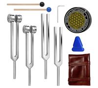 Juego de tenedores de afinación para curación (128 Hz, 256 Hz, 512 Hz, 528 Hz), horquilla de afinación médica para sanación de sonido, herramientas de meditación con activador y dos martillos de goma