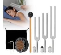 Juego de tenedores de afinación para curación (128 Hz, 256 Hz, 512 Hz), tenedores de afinación pesados con mazo de goma, activador, dispositivos de curación de frecuencia de horquilla de afinación