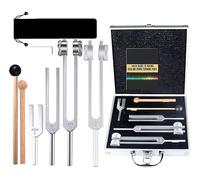 Juego de tenedores de afinación para curación médica con martillo de reflejo activador, tenedor de afinación de aluminio, kit de instrucciones sensoriales para chakras solfeo (128 Hz, OM 136.1 Hz, MI