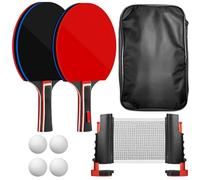 Juego de tenis de mesa, 2 raquetas de ping pong con 4 pelotas de ping pong y 1 bolsa, juego de ping pong de mesa con red, juego profesional de deportes para juegos de interior y exterior