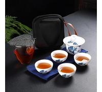 Juego de tetera china Kung Fu portátil de cerámica, una olla, dos tazas, viajes al aire libre, tazas de té de Gaiwán, ceremonia, taza de té de viaje para amantes del té (estilo B)