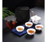 Juego de tetera china Kung Fu portátil de cerámica, una olla, dos tazas, viajes al aire libre, tazas de té de Gaiwán, ceremonia, taza de té de viaje para amantes del té (estilo E)