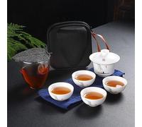 Juego de tetera china Kung Fu portátil de cerámica, una olla, dos tazas, viajes al aire libre, tazas de té de Gaiwán, ceremonia, taza de té de viaje para amantes del té (estilo A)