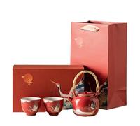 Juego de tetera con forma de grulla roja y caja de regalo china