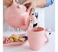 Juego de tetera de cerámica creativa Juego de taza de té Flamingo Taza de café animal lindo Taza de té de porcelana rosada Birthd (Pájaro rosado 1)