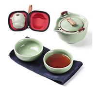 Juego de tetera de cerámica de viaje, tetera china de Kung Fu, 1 olla, 2 mini tazas, tazas de té de porcelana Gongfu con infusor, bolsa portátil, todo en uno para picnic, al aire libre, camping, hotel