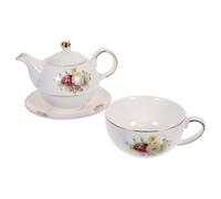 Juego de Tetera de Cerámica Floral 3 Piezas Blanco 480 Ml