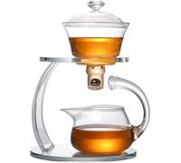 Juego de tetera de cristal con mango dorado, juego de té Kung Fu semiautomático, resistente a altas temperaturas para té suelto y té de flores, diseño magnético, juego de 2 piezas para el hogar