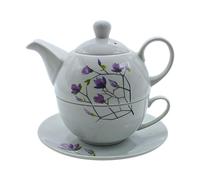 Juego de tetera de porcelana, Tea for one, Jarra de servicio para té, tetera, servicio de té, taza de té con tetera, juego de teteras con flores con taza de té de porcelana en blanco y lila, flores