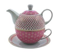 Juego de tetera de porcelana, Tea for one, Jarra para servir té, tetera, servicio de té, taza de té con tetera, juego de teteras con aspecto retro con taza de té de porcelana en rosa y oro, 15 x 15 x