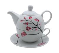 Juego de tetera de porcelana, Tea for one, jarra para servir té, tetera, servicio de té, taza de té con tetera, juego de teteras con motivo de cereza en flor con taza de té de porcelana en blanco y