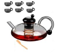 Juego de tetera de vidrio con filtro Tetera de vidrio premium resistente al calor Para té y café(Black*6 Cup)