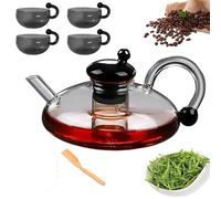 Juego de tetera de vidrio con filtro Tetera de vidrio premium resistente al calor Para té y café(Black*4 Cup)