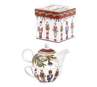 Juego de tetera + taza con diseño de soldados cascanueces navideños de 17 cm de porcelana con caja de color Nàvel