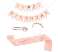 Juego de tiara de cumpleaños para niña, diadema y broche de satén para cumpleaños