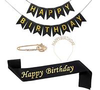 Juego de tiara de cumpleaños para niña, diadema y broche de satén para cumpleaños