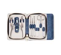 Juego de tijeras 9 en 1 para decoración de uñas, cortaúñas, cortador de acero inoxidable, kit de manicura de belleza con estuche de cuero, diseño de funda de cuero, función de prevención de óxido de