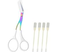 Juego de tijeras de doble cara para vello nasal y recortador de cejas, cortador de vello nasal 2 en 1 con limpiador de oídos, cortador de cejas de precisión de acero inoxidable,White