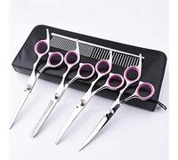Juego de tijeras para el cuidado de perros, 4 piezas, kit de recortador de acero inoxidable con tijeras para cortar el pelo, tijeras de entresacar, tijeras curvas y peine de aseo para gatos y perros