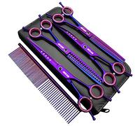Juego de tijeras profesionales de aseo para perros de 7,0 pulgadas, rectas, adelgazantes, curvas, gruesas y peine, 5 piezas en 1 juego para zurdos y diestros