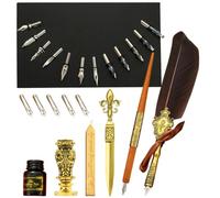 Juego de tinta para bolígrafo, juego de bolígrafos antiguos con tinta, kit de sellos de cera mejorado con puntas de repuesto, regalo de firma vintage de lujo