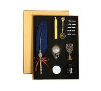 Juego de tinta y pluma de caligrafía de estilo vintage con cinco puntas de repuesto Portalápices Pintura de fuego Sello de cera Cuchara para derretir y vela para aplicaciones de (Azul marino)