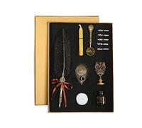 Juego de tinta y pluma de caligrafía de estilo vintage con cinco puntas de repuesto Portalápices Pintura de fuego Sello de cera Cuchara para derretir y vela para aplicaciones de (Negra)