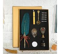 Juego de tinta y pluma de caligrafía de estilo vintage con cinco puntas de repuesto Portalápices Pintura de fuego Sello de cera Cuchara para derretir y vela para aplicaciones de (Blanca)