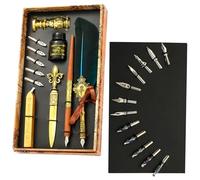 Juego de tintas para pluma,Kit de pluma de inmersión de caligrafía vintage - El juego de tinta de incluye de, tinta, puntas de repuesto, herramienta de sobre, regalo de San Valentín
