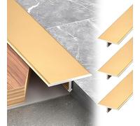 Juego de tiras de transición de perfil en T cortables, 3 piezas (oro de 6 mm) para juntas de suelo, umbrales de puerta y tiras de borde, tiras separadoras planas