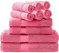 Juego de Toallas de baño, 2 Toallas de baño, 2 Toallas de Mano y 6 paños (Juego de 10 Piezas), Toallas de algodón Hilado en Anillo Altamente absorbentes para baño, Toalla de Ducha (Rosa)