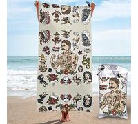 Juego de toallas de playa con tatuaje de hombre hipster de secado rápido, toallas de playa portátiles, toalla de baño de viaje, toalla de playa al aire libre, natación al aire libre, 130 cm x 80 cm